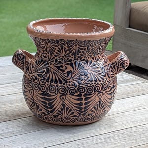 Blauer Sunburst Übertopf | 10,5 "runder Keramikblumentopf ist handgemachte mexikanische Keramik für Gartendekor im Freien, Innendekor, einzigartiges Geschenk