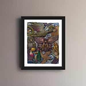 Art Print Wall Decor: Eagle & Aves | Frameable Gallery Wall Art used as Fine Art Print for Living Room Wall Decor, Home Decor, Mexican Art