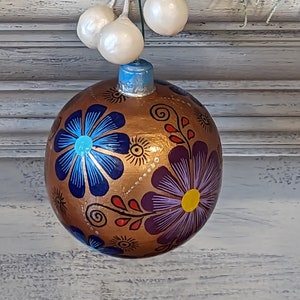 Christmas Tree Ornament #8, Hand Painted Wood Ornament for Christmas Tree | Mexican Holiday Decor featuring festive patterns & bold colors
