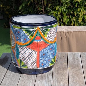 14 "Großer runder Blumentopf ist bunter Talavera Keramikpflanzer, handgefertigte mexikanische Keramik | Gartenkunst, Wohnkultur oder Einweihungsgeschenk
