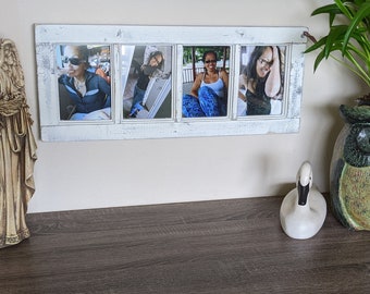 Photo Frame for Four 5x7 Pictures | Handmade Rustic Whitewashed Windowframe Style