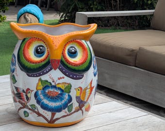 Large Owl Planter | 14" Talavera Ceramic Owl Flower Pot | Housewarming Gift