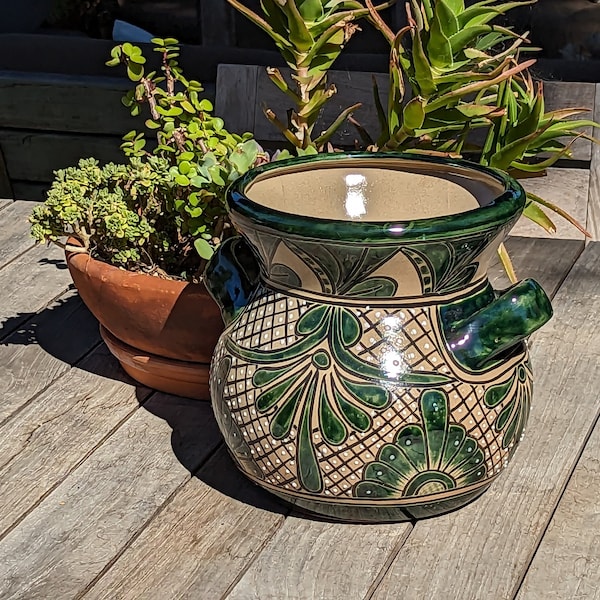 Green Planter Pot | 10.5" Tall Flower Pot is Handmade Outdoor Garden Decor