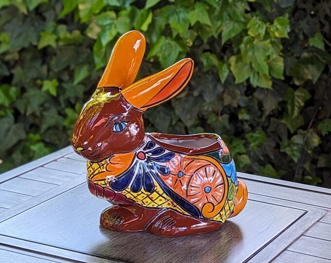 Rabbit Planter Talavera Pottery, Colorful Ceramic Plant Pot for Indoor ...
