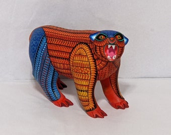 Bear Alebrije Art Handmade Home Decor from Oaxaca Mexico, Original Wood Sculpture Folk Art, Carved Animals, Unique Bear Statue Gift