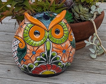 Ceramic Owl Flower Pot -Colorful, Owl Gifts Talavera Pottery, Mexican Pottery -Medium, Indoor or Outdoor Owl Decorations Ceramic Planter