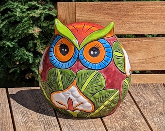 Talavera Owl Planter Ceramic Flower Pot Mexican Pottery, Colorful Indoor or Outdoor Owl Decor, Plant Pot Home Decor
