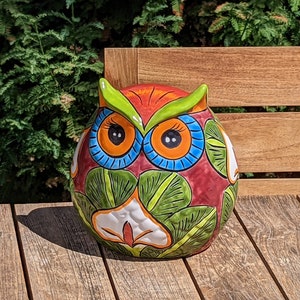 Talavera Owl Planter Ceramic Flower Pot Mexican Pottery, Colorful Indoor or Outdoor Owl Decor, Plant Pot Home Decor
