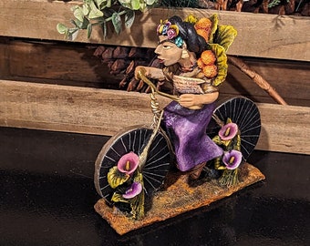 Handmade Gift | Woman on Bicycle Original Folk Art & Mexican Clay Figurine, Unique Home Decor from Oaxaca, Mexico by Jose Juan Aguilar