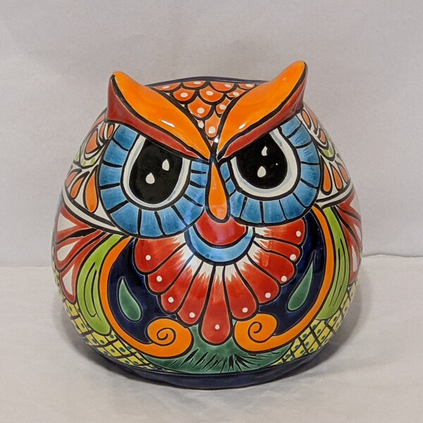 Ceramic Owl Planter, Mexican Talavera Pottery  & Colorful Indoor Flower Pot or Outdoor Owl Decor, Plant Pot Home Decor, Owl Gift