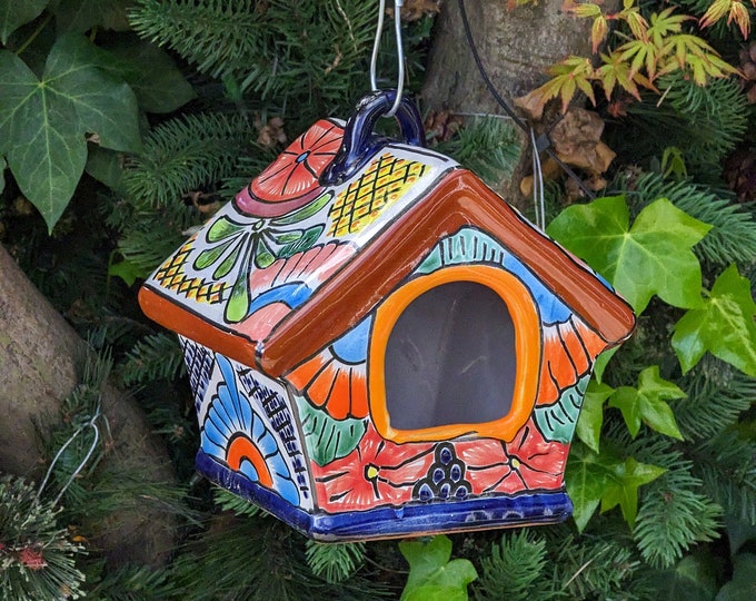 Ceramic Bird Feeder, Talavera Pottery, Decorative Outdoor Hanging