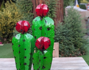 Metal Cactus Family | Hand Painted Mexican Yard Art & Garden Decor