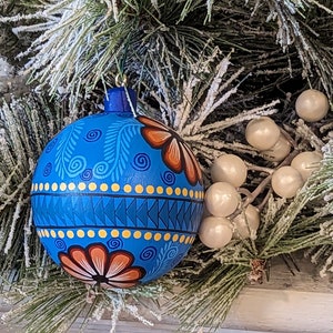 Christmas Tree Ornament #15, Hand Painted Wood Ornament for Christmas Tree | Mexican Holiday Decor featuring festive patterns & bold colors