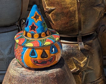 Halloween Pumpkin Fall Decor, Unique Halloween Gift Ideas, Handmade Mexican Talavera Art & Home Decor, Large Autumn Jack-o-Lantern