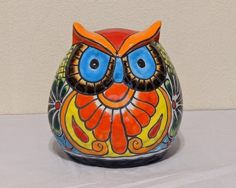Ceramic Owl Planter Talavera Pottery, Indoor or Outdoor Owl Flower Pot, Colorful Owl Decoration Mexican Home Decor, Talavera Mexico Gifts