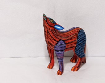 Coyote Alebrije Figurine Handmade Home Decor from Oaxaca Mexico, Original Wood Sculpture Folk Art, Carved Animals, Unique Coyote Statue