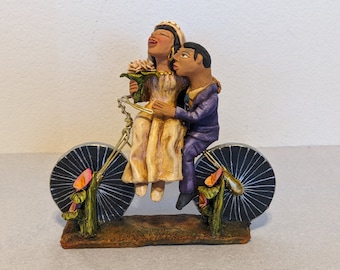 Handmade Gift | Soulmates on Bicycle Original Art & Clay Figurine, Unique Home Decor from Oaxaca Mexico by Jose Juan Aguilar