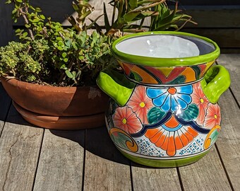 Dazzling 10.5" Round Planter, Talavera Ceramic Flower Pot, Handmade Pottery, Outdoor Garden Decor, Indoor Home Decor, Unique Gift