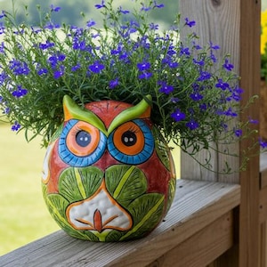 Owl Planter Gift | 9" Handmade Ceramic Mexican Talavera Pottery