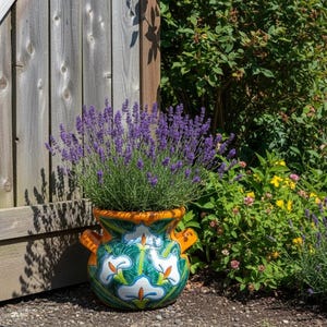 Orange Lily Planter | Ceramic Talavera Flower Pot is 10.5" Tall & Hand Painted in Mexico