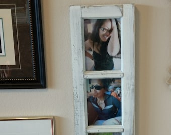Whitewashed Window Photo Frame is Rustic Farmhouse Decor, Features 4 Photos