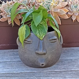 Whistling Face Planter Pot, Handmade Mexican Pottery of Atzompa, Oaxaca