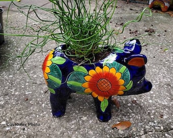 Sunflower Pig Planter is Quality Talavera Pottery | Ceramic Pig Flower Pot is for Outdoor Decor, Indoor Plants, or Giving Handmade Pig Gifts