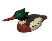 Red-breasted Merganser Decoy, Vintage Hand Carved Hand Painted Decoy, Hornick Bros, Carved Merganser Decoy by Raymond Hornuck 1981