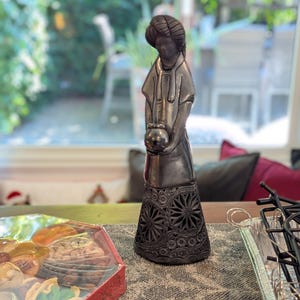 Barro Negro Woman Figurine is Handmade Mexican Pottery from San Bartolo near Oaxaca, Mexico