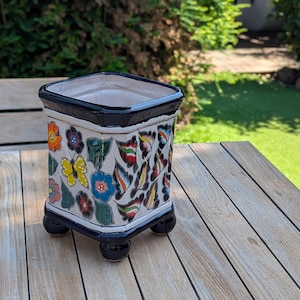Gorgeous 4 Footed Planter is a Handmade Mexican Ceramic Talavera Flower Pot | Use for Outdoor Garden Decor or Indoor Home Decor