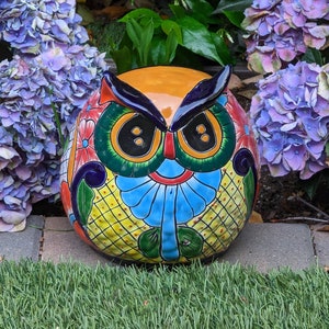 Talavera Planter Colorful Owl Flower Pot, Ceramic Planter Talavera Pottery, Indoor or Outdoor Planter, Garden Decor Mexican Planter