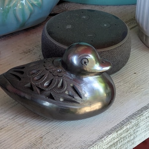 Cute Birdie Home Decor, Barro Negro Black Clay, Handmade Mexican Pottery from San Bartolo near Oaxaca, Mexico