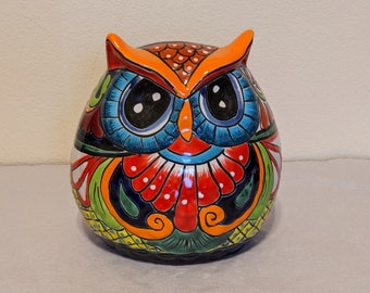 Jardinière hibou en poterie Talavera, jardinière en céramique mexicaine et pot de fleur d'intérieur coloré ou décoration extérieure de hibou, cache-pot, décoration d'intérieur, cadeau hibou