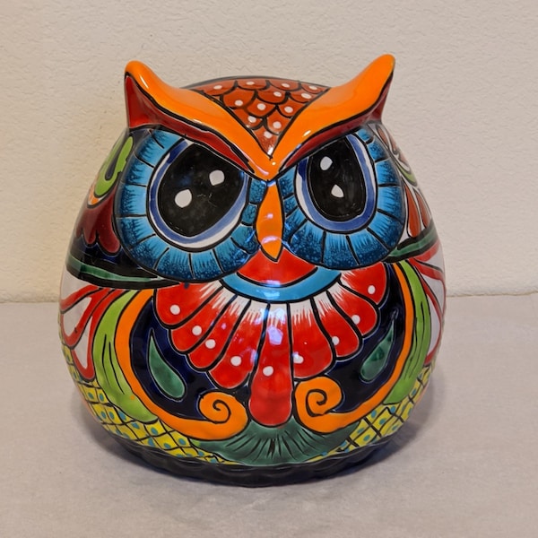 Jardinière hibou en poterie Talavera, jardinière en céramique mexicaine et pot de fleur d'intérieur coloré ou décoration extérieure de hibou, cache-pot, décoration d'intérieur, cadeau hibou