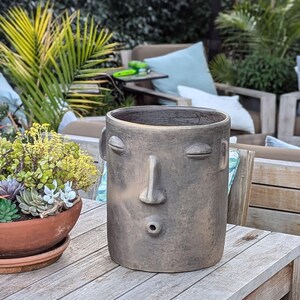 Smoked Big Face Planter & Whistler Flower Pot, Handmade Mexican Pottery of Atzompa Mexico, Home Decor  Indoor Outdoor Decor, Substantial Plant Pot by luv2brd.etsy.com