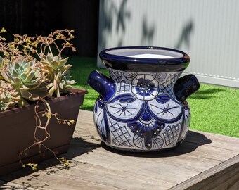 Striking 10.5" Round Planter, Talavera Ceramic Flower Pot, Handmade Pottery, Outdoor Garden Decor, Indoor Home Decor, Unique Gift