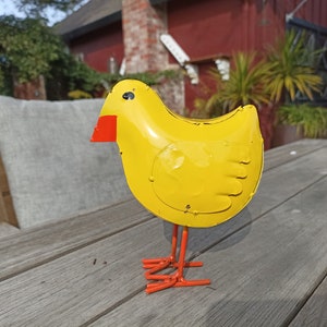 Yellow Birdie Decoration, Metal Garden Decor, Cute Little Chicken Yard Art