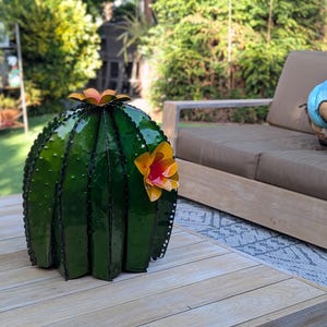 Barrel Cactus Garden Decor | Cactus Decoration for Your Yard or Home is Hand Painted Lifelike Metal Cactus, Mexican Yard Art - Enjoy at Home