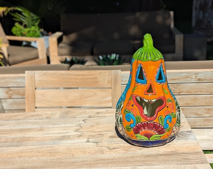 Talavera Halloween Pumpkin is a Handmade Mexican Ceramic Jack-o-Lantern