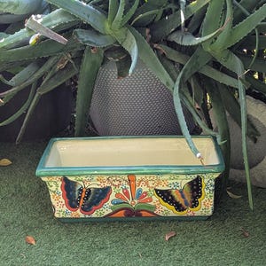 Butterfly Window Box Planter | Talavera Artistry | Mexican Ceramic Pottery Garden Decor