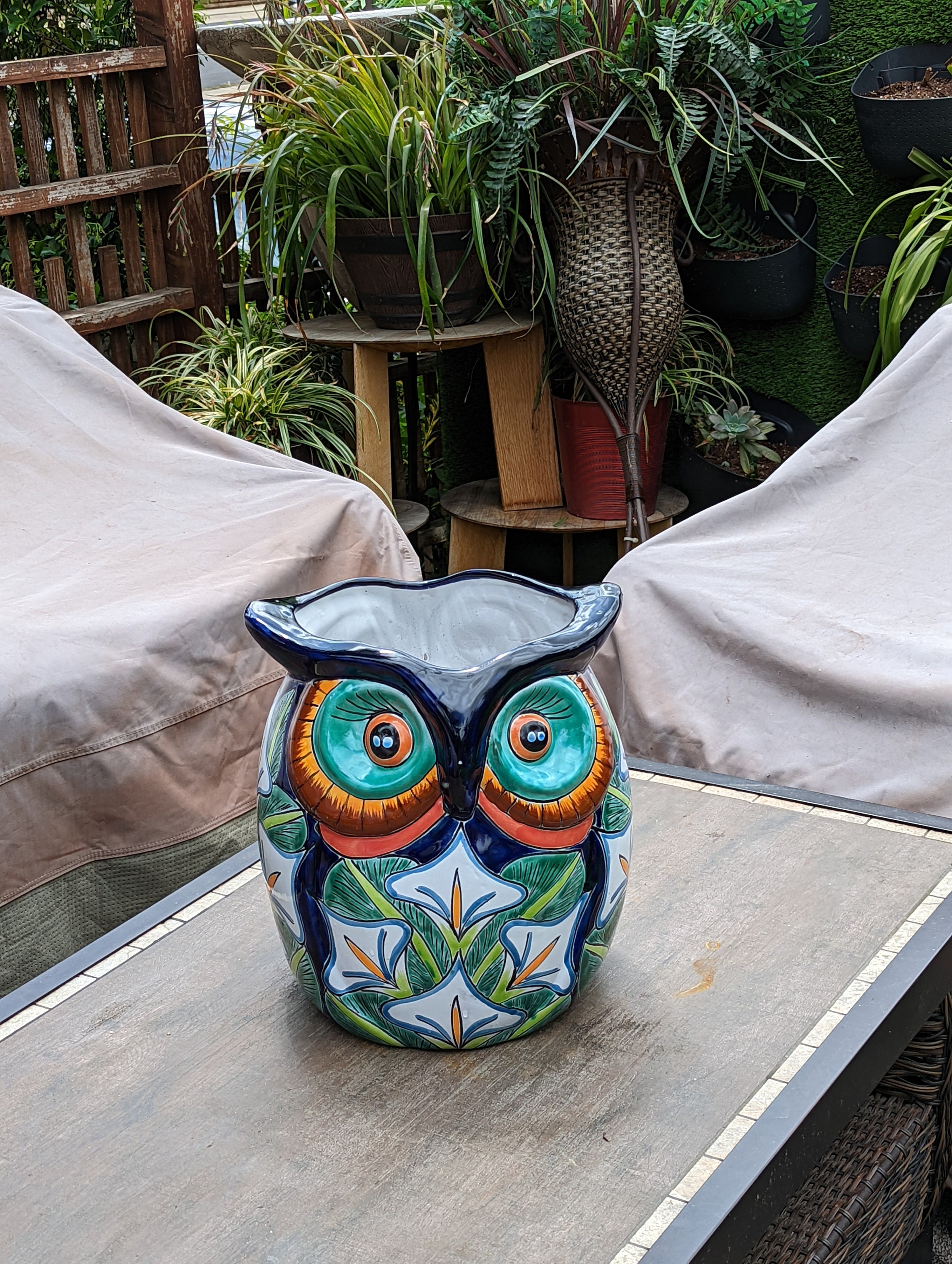 Nooralam Handmade Mexican Talavera Extra Large Ceramic Owl Flower Pot  Planter