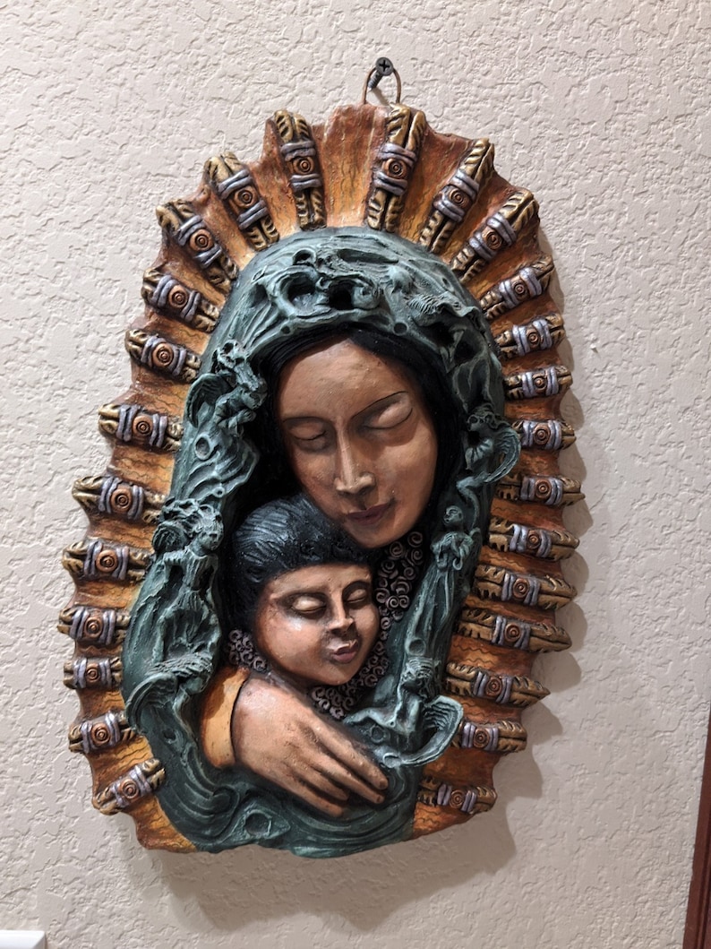 Mother and Child Wall Art Decor Handmade Hand Painted Living image 2