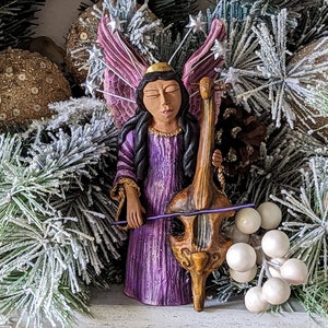 Angel Cellist | Angel Musician Statue is Handmade Original Mexican Folk Art from Oaxaca | Collectible Figurine is Heavenly Choir Member #1