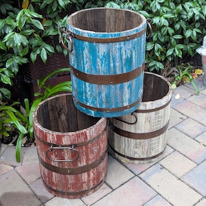 Rustic Wooden Barrel Planters | Handmade in Mexico, Whiskey Barrel Style