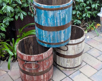 Rustic Wooden Barrel Planters | Handmade in Mexico, Whiskey Barrel Style