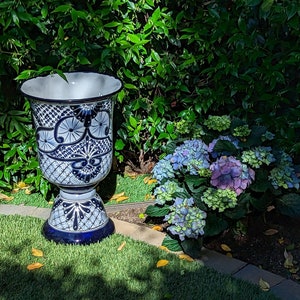 Classic 22" Tall Flower Pot, Talavera Ceramic Planter is Handmade Pottery, Outdoor Garden Decor, Indoor Home Decor, Unique Housewarming Gift