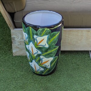Lily Planter | 16.5" Tall Hand-Painted Talavera Flower Pot | Mexican Ceramic Outdoor Garden Decor