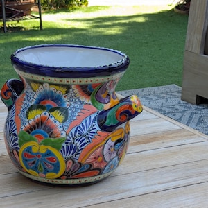 Talavera Planter: Ceramic 10.5" Tall Flower Pot is Handmade Mexican Pottery - Y Style