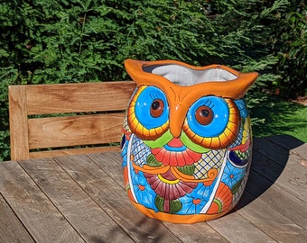 Gorgeous 14" Owl Flower Pot  Talavera Ceramic Planter, Handmade Pottery  Outdoor Garden Decor, Indoor Home Decor  Unique Gift for Birders