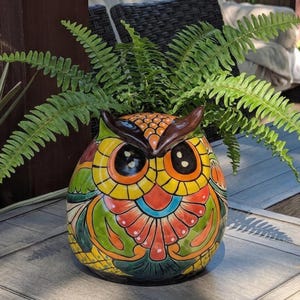 Owl Planter | 9" Tall Ceramic Flower Pot | Mexican Talavera Animal Planter